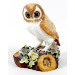 A Royal Crown Derby china sculpture, modelled as 'Barn Owl' by Joan Lee, LVI, signed and titled to
