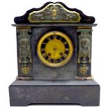 A Victorian slate mantle clock, with Roman numeral dial, eight day movement, ormolu mounts, 30.5