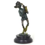 A modern bronze sculpture, modelled as a goblin / elf standing playing a saxophone, signed 'Juno' to
