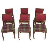 A set of six Gillow & Co Edwardian mahogany dining chairs, with square padded backs and square