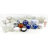 A mixed collection of ceramic and glassware, including three modern Chinese porcelain ginger jars