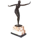 After Demetre Chiparus: an Art Deco style bronze sculpture, modelled as a dancing woman, dressed