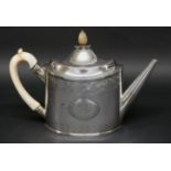 A George III silver teapot, of old oval shape