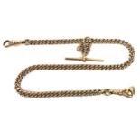 A 9ct rose gold Albert chain with sliding t-bar, each link marked, 38.5cm, 47.7g.