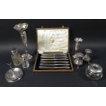 A collection of George V silver, comprising two silver condiments, Atkin Brothers, Sheffield 1919,
