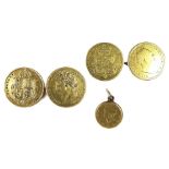 A pair of cufflinks formed of gold shield back half sovereigns