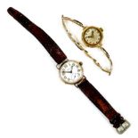 Two Edwardian 9ct gold cased lady's wristwatches, comprising an Art Deco wristwatch with circular