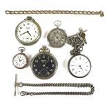 A group of four pocket watches, including an Ingersoll Yankee Radiolite, top wind, with black face