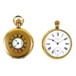 Two gold plated pocket watches, comprising an American Waltham gold plated keyless wind half