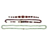 Two vintage necklaces, comprising a jade bead necklace, of eighty eight beads, each 8.2mm