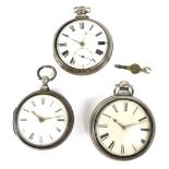 A group of three George III and Victorian silver pair cased pocket watches