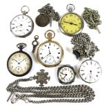 A group of five pocket watches, including a 19th century Powell of Ludlow silver cased pocket watch,