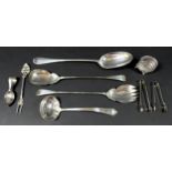 A collection of Victorian and later silver, comprising a Victorian rat tail pattern serving spoon,