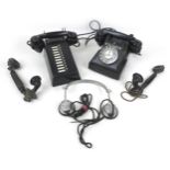 A black Bakelite GPO telephone with Call Exchange button, handset stamped with 'C36/234 No.164', a