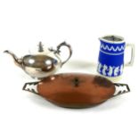 A Benson copper oval tureen and cover, in Arts & Crafts taste with decorative brass handles,