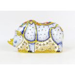 A Royal Crown Derby paperweight, limited edition modelled as an Endangered Species White Rhino, with