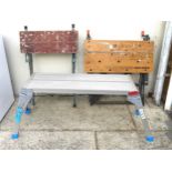 A MacAllister aluminium work bench/step along with two Black and Decker workbenches, and two step