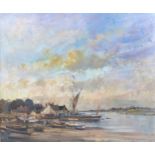 Ivan Taylor (British, b. 1946): 'Thames Barges on River Orwell', oil on board, signed to lower right