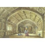 British School (early 20th century): an interior scene depicting a domestic Tudor room with a