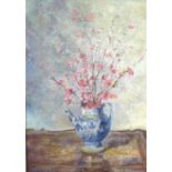 G. B. Favilla (Italian school, 20th Century): still life of cherry blossom in blue and white teapot,