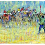 Des Murrie (Irish, 20th century): 'The Start, Laytown Races', oil on board, signed lower left, 79 by