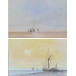 J. Scott (British, 20th century): two boats on a beach, watercolour, signed lower right, 21 by 32cm,