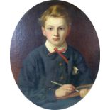 John Edgar Williams (British, fl. 1846-1883): half length portrait of a boy in dark blue coat, white
