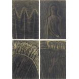 A. Kovalova: Four charcoal sketches, comprising a drawing of three tall trees, 1986, signed to lower