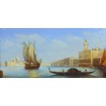 Michaela Vincci (Italian): A Venetian scene on the water, featuring a gondola and sailboat, with