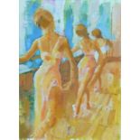 Derek Jones (British, b.1945): 'Three Graces', oil on canvas, depicting three ballerinas at the