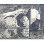 Sir Frank Brangwyn (British, 1867-1956): 'The Bridge, Barnard Castle', etching, 1907, signed lower