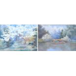A. G. Fitzwygram (British, early 20th century): two landscape views, watercolours, one depicting