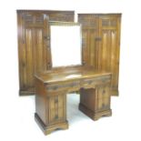 A vintage Crown Ay Furniture stained oak bedroom suite, comprising gentleman's wardrobe, 125 by 57
