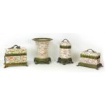 Four pieces of Chinese porcelain, late 20th century, with crackle glazed floral decorations, gilt