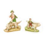 Two large Royal Dux figurines, comprising a boy walking with a bull, with applied maker's stamp, and
