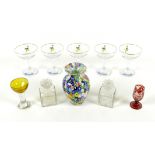 A group of glassware, comprising a 19th century cranberry flashed glass liqueur glass, finely