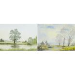 Two watercolour landscapes, the first by R. W. Clark (British, 20th century): 'Norfolk Lane', signed