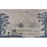 A Georgian needlework picture, 'Burghley House', depicting a view towards the South and West