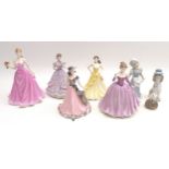 A group of modern china figurines, comprising five Coalport and one Leonardo Collection figurines,