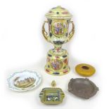 A group of 20th century ceramic items, comprising a Royal Vienna twin handled urn, with stand and