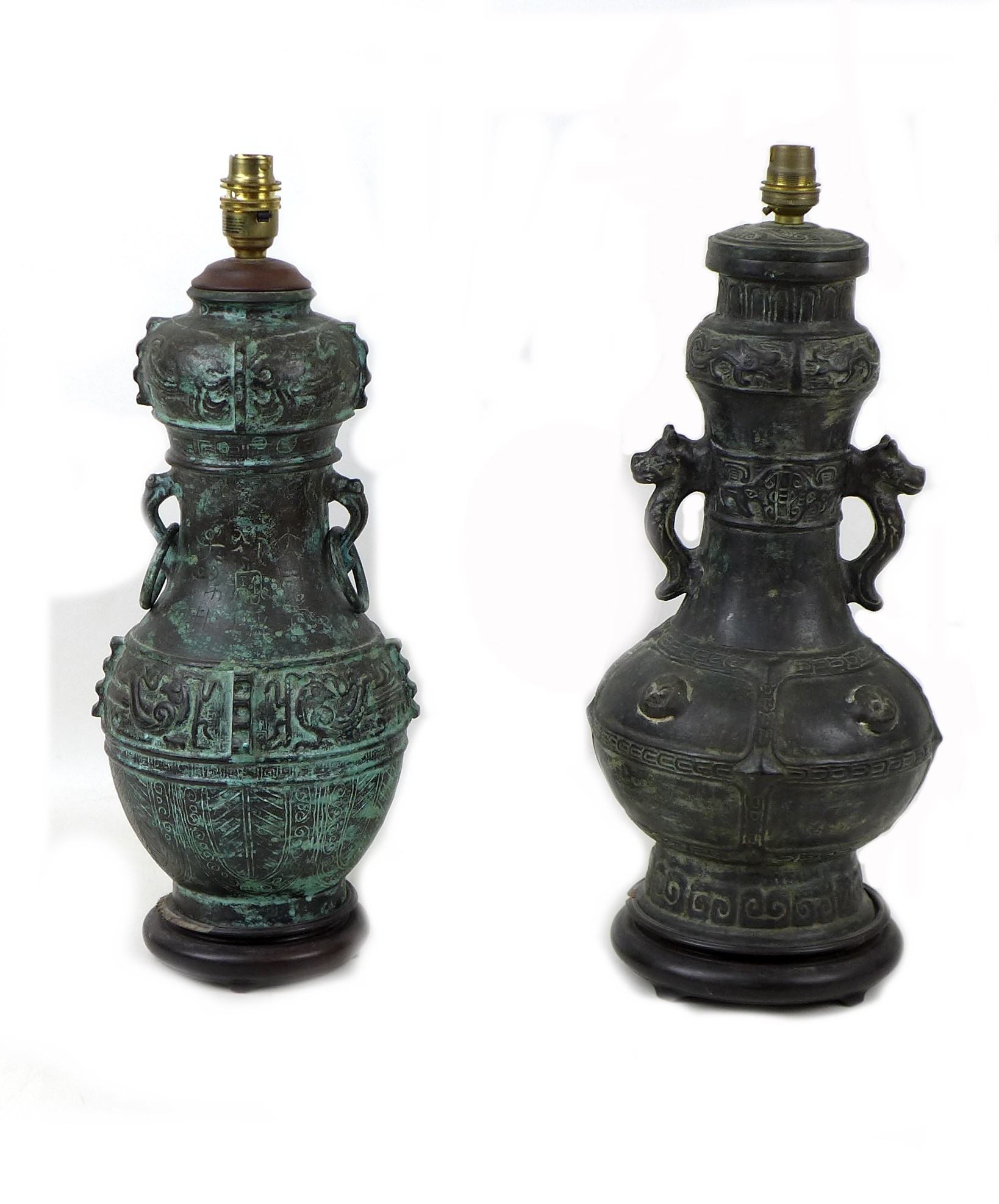 Two 20th century Oriental style bronzed metal table lamps, both of baluster form raised upon - Image 2 of 12