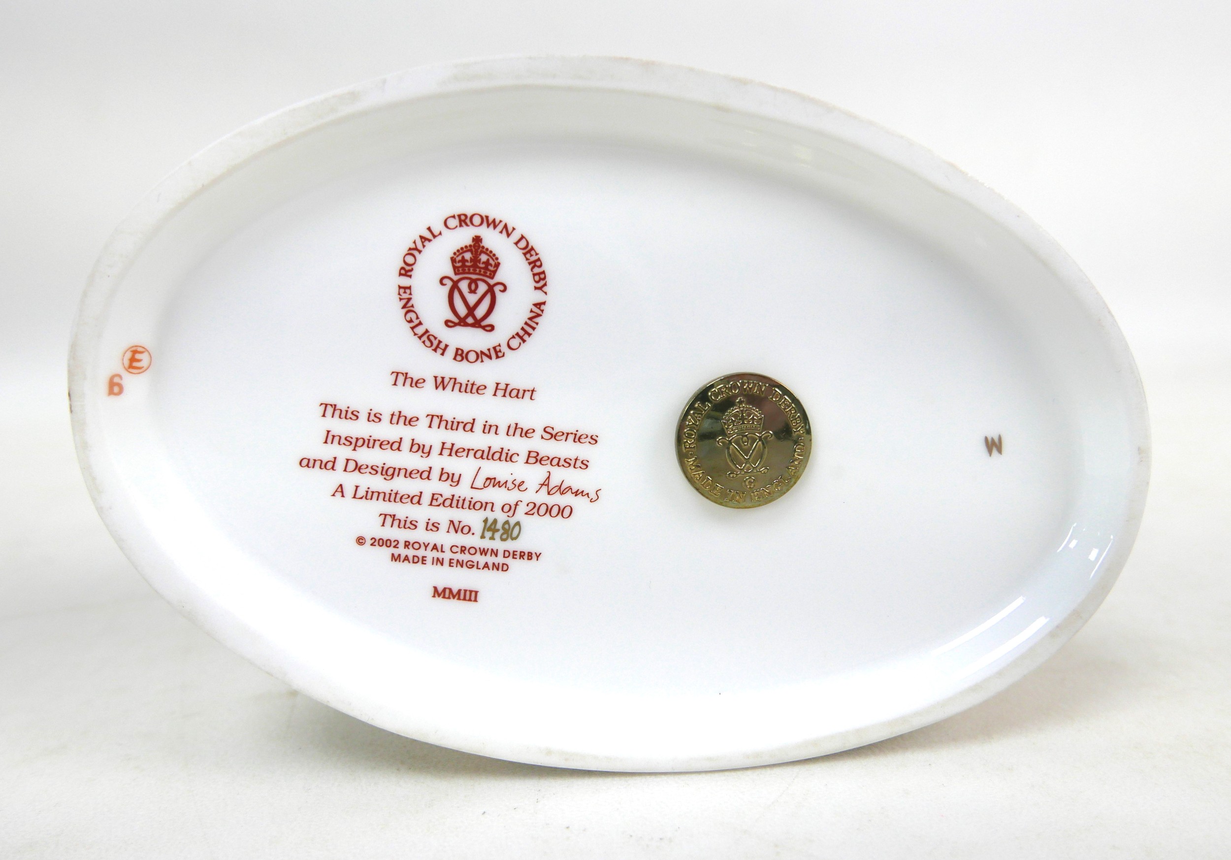 A Royal Crown Derby paperweight, modelled as a limited edition "White Hart", numbered 1480/2000, - Image 10 of 12