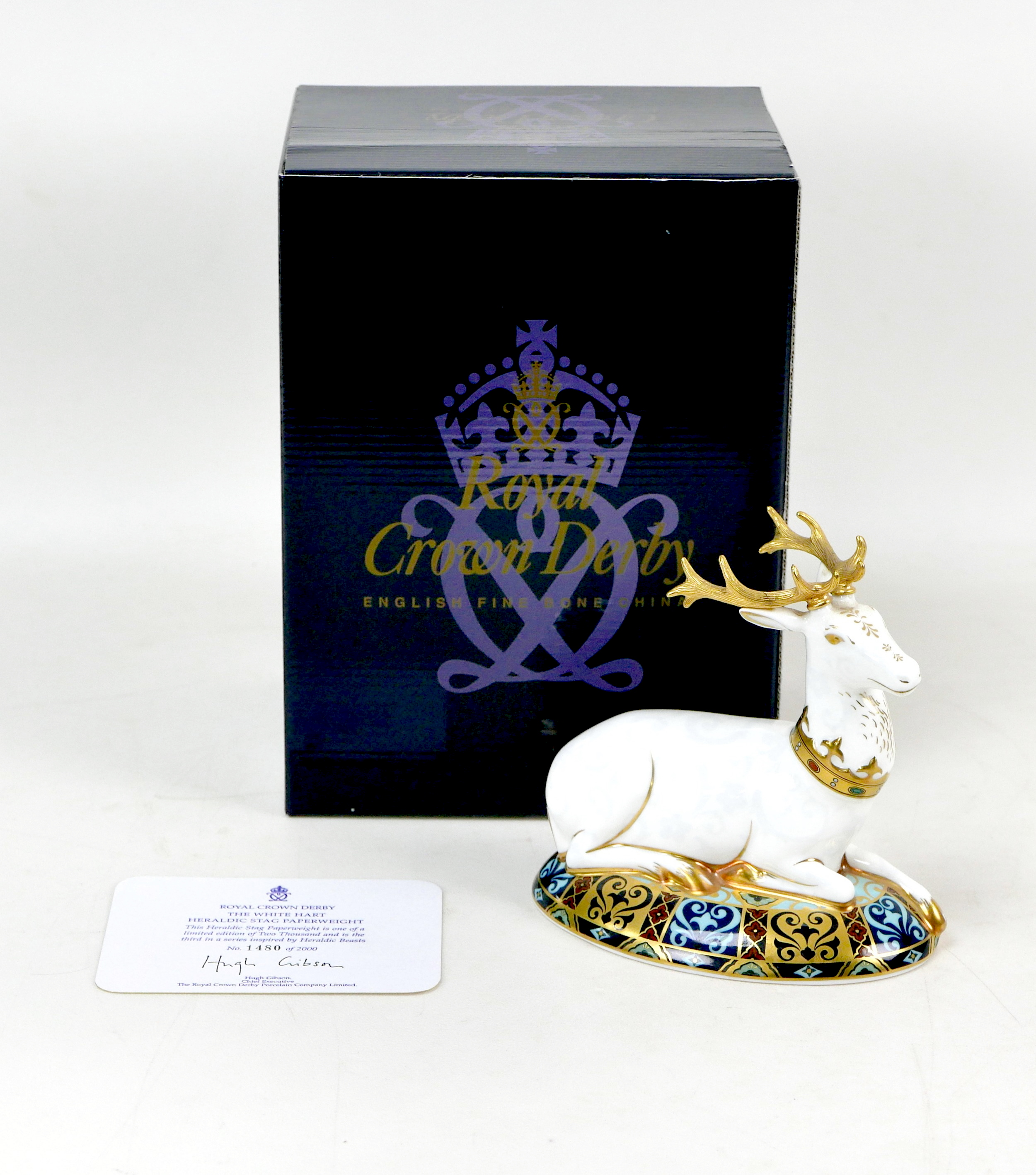 A Royal Crown Derby paperweight, modelled as a limited edition "White Hart", numbered 1480/2000, - Image 2 of 12