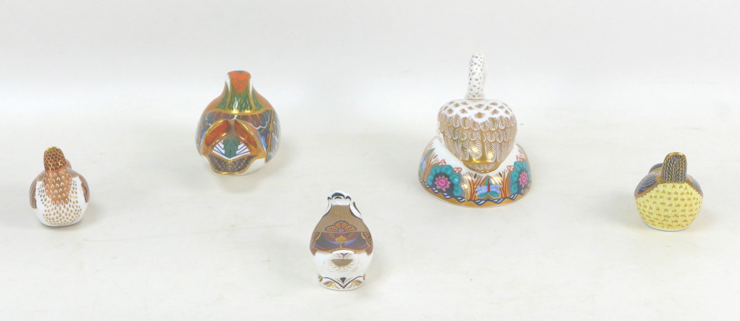 Five Royal Crown Derby paperweights, modelled as a Mandarin Duck, 7cm high, Crested Tit, 5.5cm high, - Image 3 of 10
