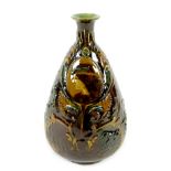 A rare Art Nouveau Doulton Burslem pottery Holbein Ware vase, circa 1900, of pear from with narrow