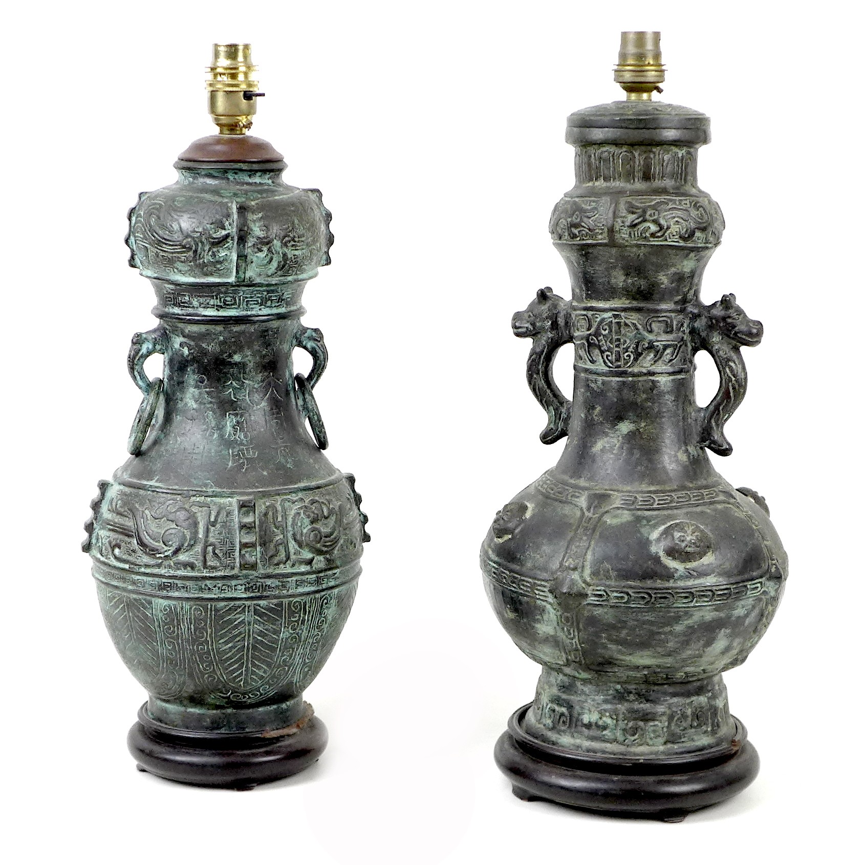 Two 20th century Oriental style bronzed metal table lamps, both of baluster form raised upon - Image 3 of 12