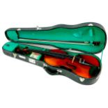 A 20th century Viola, made in China, with box and fitted hard case, together with a violin (