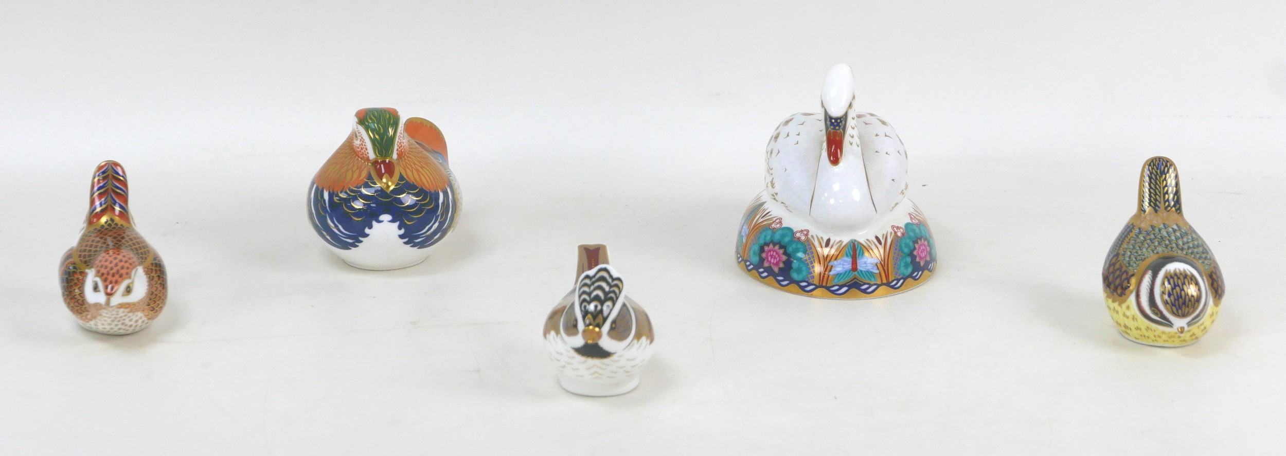 Five Royal Crown Derby paperweights, modelled as a Mandarin Duck, 7cm high, Crested Tit, 5.5cm high, - Image 7 of 10