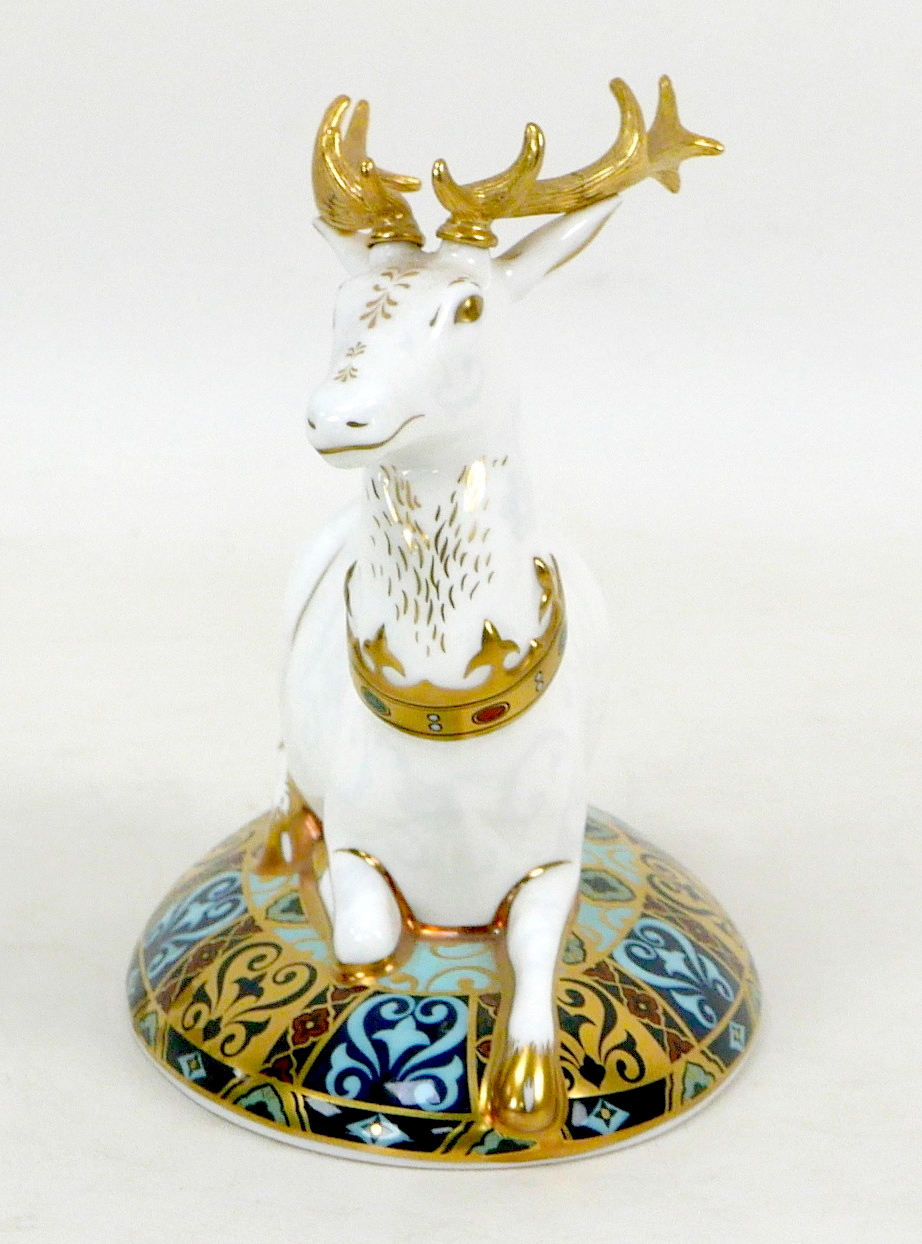 A Royal Crown Derby paperweight, modelled as a limited edition "White Hart", numbered 1480/2000, - Image 6 of 12