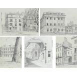 A group of five prints of different places of interest in Bath, largest 35 by 25cm, framed and